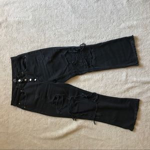 high waisted exposed fly black soft denim jeans